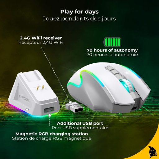 EMPIRE GAMING RF908 Wireless Egér Töltőállomással RGB 10000DPI 8 Gomb Fehér