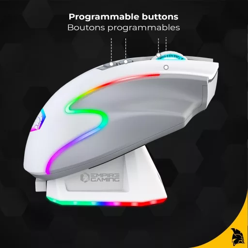 EMPIRE GAMING RF908 Wireless Egér Töltőállomással RGB 10000DPI 8 Gomb Fehér