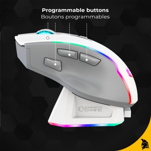 EMPIRE GAMING RF908 Wireless Egér Töltőállomással RGB 10000DPI 8 Gomb Fehér