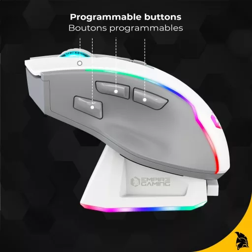 EMPIRE GAMING RF908 Wireless Egér Töltőállomással RGB 10000DPI 8 Gomb Fehér