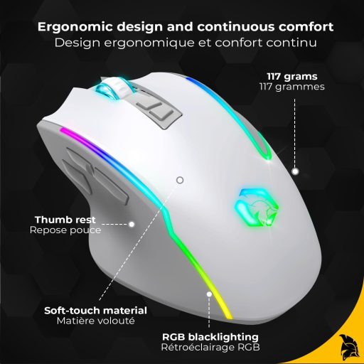 EMPIRE GAMING RF908 Wireless Egér Töltőállomással RGB 10000DPI 8 Gomb Fehér