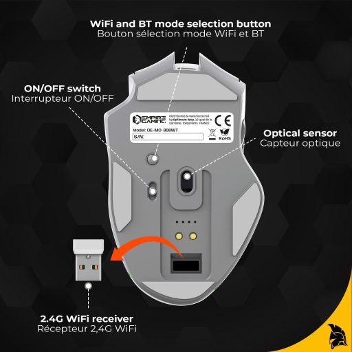 EMPIRE GAMING RF908 Wireless Egér Töltőállomással RGB 10000DPI 8 Gomb Fehér