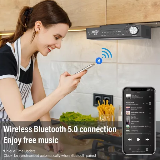 Radio CD player Bluetooth MONODEAL, radio de bucătărie cu 30 de posturi presetate, funcție de alarmă și temporizator
