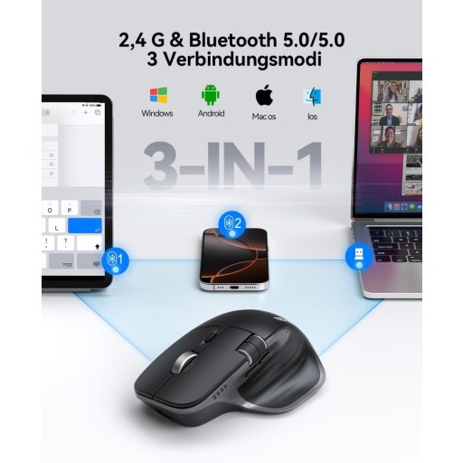 TECKNET Bluetooth Vezeték Nélküli Egér BT 5.0 Ergonomikus 4800 DPI Csendesen Működő