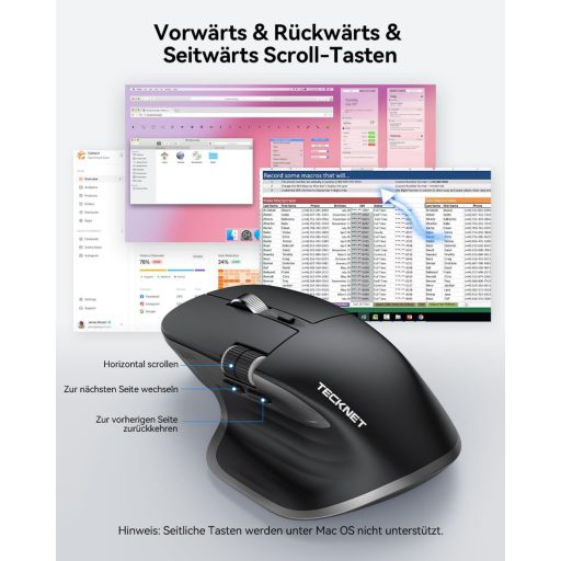 TECKNET Bluetooth Vezeték Nélküli Egér BT 5.0 Ergonomikus 4800 DPI Csendesen Működő