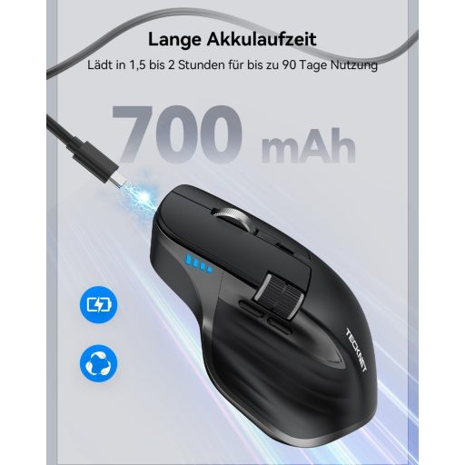 TECKNET Bluetooth Vezeték Nélküli Egér BT 5.0 Ergonomikus 4800 DPI Csendesen Működő