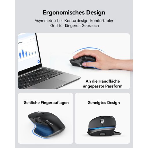 TECKNET Bluetooth Vezeték Nélküli Egér BT 5.0 Ergonomikus 4800 DPI Csendesen Működő