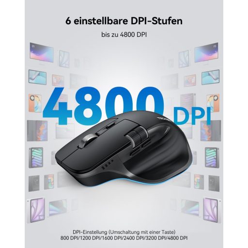 TECKNET Bluetooth Vezeték Nélküli Egér BT 5.0 Ergonomikus 4800 DPI Csendesen Működő