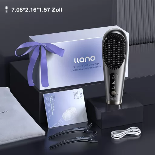 llano Wireless Hajegyenesítő Kefe Mini Hordozható Hajvasaló Utazáshoz 3 MCH Technológia Sötétszürke