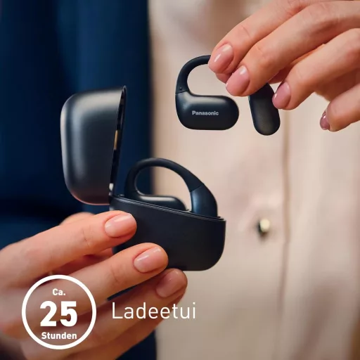 Bezdrôtové slúchadlá Panasonic RB-F10DE-K s otvorenou konštrukciou, Bluetooth 5.4, 25-hodinovou výdržou prehrávania a stupňom krytia IPX4 pre športové využitie