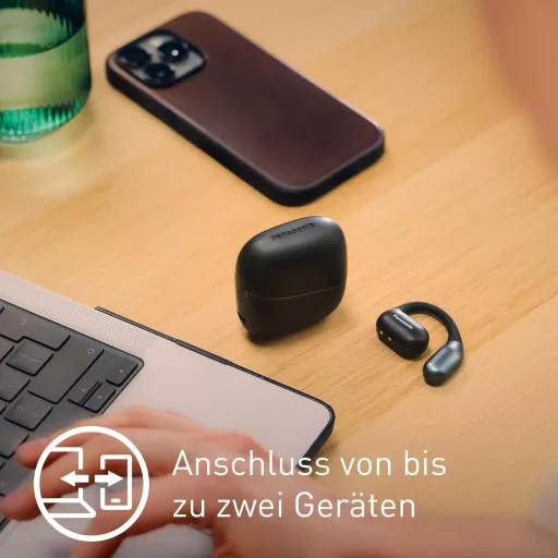 Panasonic RB-F10DE-K nyílt fülű Bluetooth 5.4 vezeték nélküli fülhallgató, 25 órás játszási idő, IPX4 sportfülhallgató - black