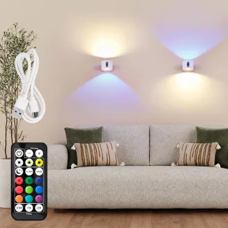   LuminexDesigns LED fali lámpa 2db RGB távirányítós dimmer akkumulátoros - 2er, White