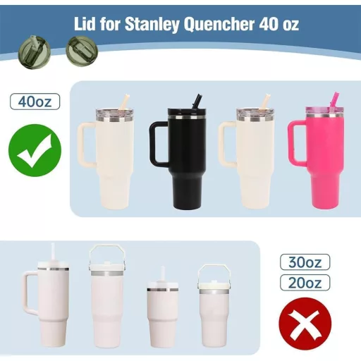 HEYIDAMAI Sada viečok na pohár Stanley - 2 ks Náhradné viečka na 40 oz poháre s 2 slamkami, zelené, opakovane použiteľné, nepriepustné