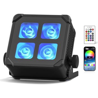   U'King 4x10W LED párty svetlo, 1 ks, akumulátorové, vodotesné IP65, RGBWA UV farebné zábavné osvetlenie s diaľkovým ovládaním