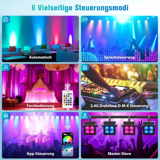 U'King 4x10W LED Party Lampă, 1 bucată, Acumulator, Rezistentă la Apă IP65, RGBWA UV, Lumină Colorată Distractivă cu Telecomandă