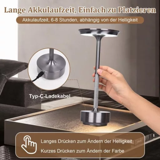 Rosnek Wireless LED Asztali Lámpa 3 Színhőmérséklet USB-C 2db Szürke
