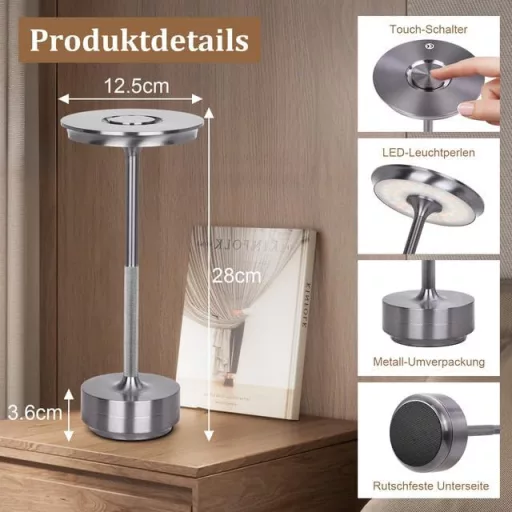 Rosnek Wireless LED Asztali Lámpa 3 Színhőmérséklet USB-C 2db Szürke
