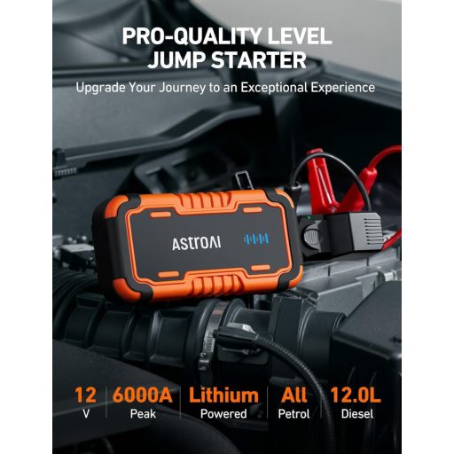 AstroAI P12 6000A autó indítóakkumulátor 12V benzin dízel motorkerékpár LED