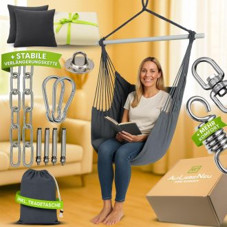   ALTLIEBENEU függőfotel 150 kg teherbírás, 360° forgatható, UV-álló, vízálló, 2 párnával és takaróval