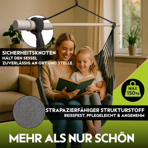 ALTLIEBENEU függőfotel 150 kg teherbírás, 360° forgatható, UV-álló, vízálló, 2 párnával és takaróval