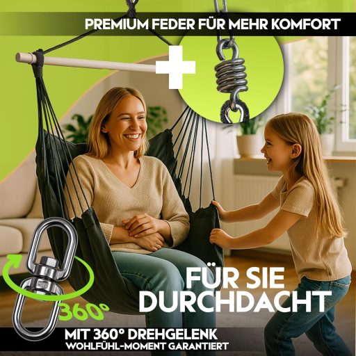 ALTLIEBENEU függőfotel 150 kg teherbírás, 360° forgatható, UV-álló, vízálló, 2 párnával és takaróval