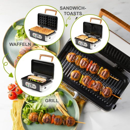 DOMO DO9277C 3az1-ben Szendvics Maker Gofrisütő Kontakt Grill 1100W Fehér