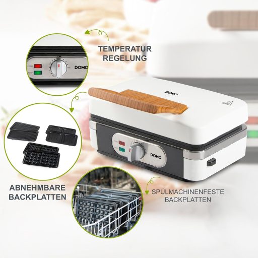 DOMO DO9277C 3az1-ben Szendvics Maker Gofrisütő Kontakt Grill 1100W Fehér