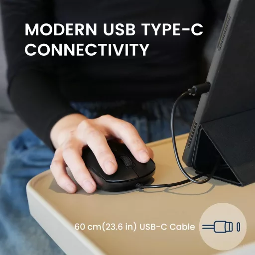 Perixx PERIMICE-222CB2 USB-C Vezetékes Egér Laptophoz Csendes Kattintás Fekete