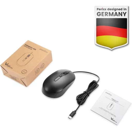 Perixx PERIMICE-222CB2 USB-C Vezetékes Egér Laptophoz Csendes Kattintás Fekete