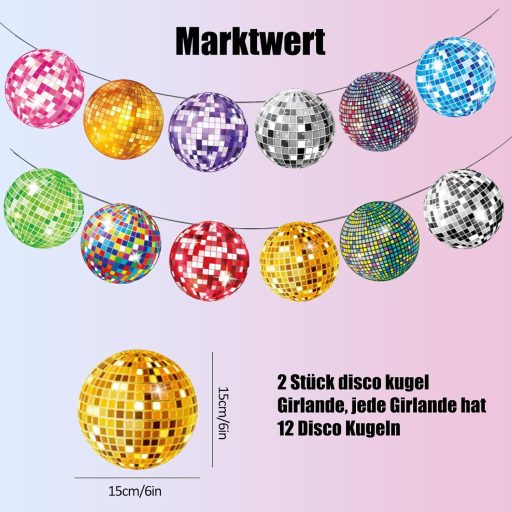 XDGBFN 2db Csillogó Diszkógömb Dekoratív Füzér Banner Parti Díszítés Szülinap Karnevál 80s 90s Diszkó Ünnepség Színes