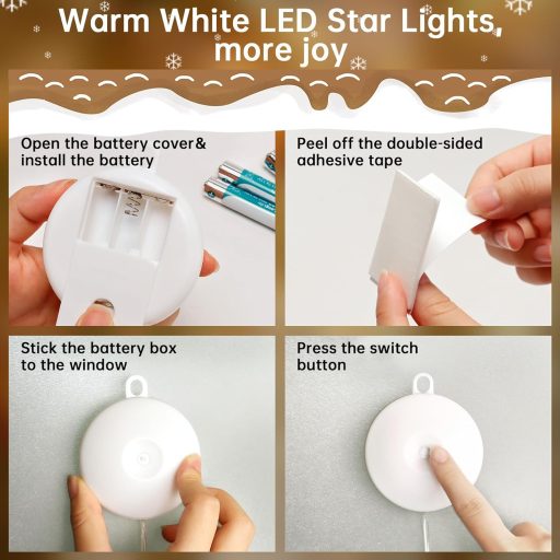 Aourow 3 féle beltéri karácsonyfa dekoráció, 10 LED meleg fehér fényfüzér, elemmel működő ablakdísz