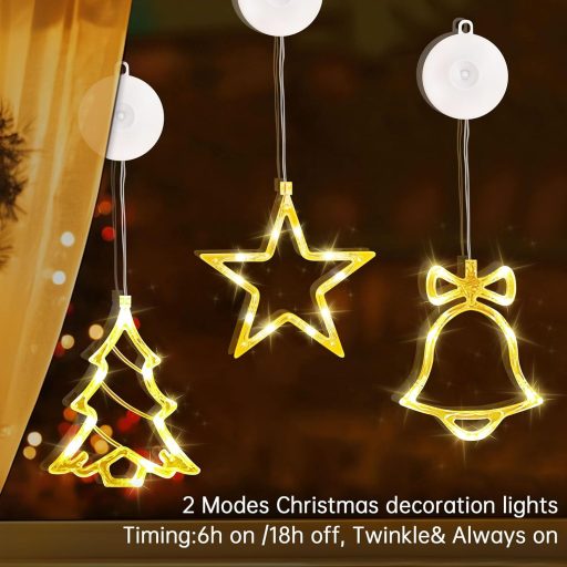 Aourow 3 féle beltéri karácsonyfa dekoráció, 10 LED meleg fehér fényfüzér, elemmel működő ablakdísz