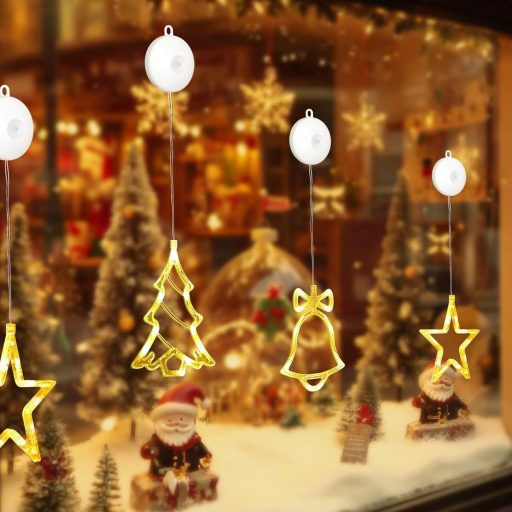 Aourow 3 féle beltéri karácsonyfa dekoráció, 10 LED meleg fehér fényfüzér, elemmel működő ablakdísz