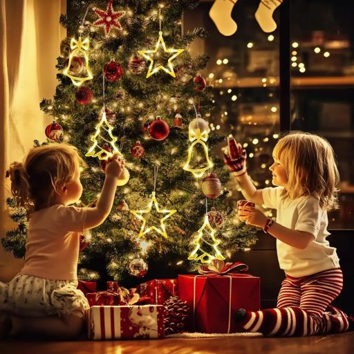 Aourow 3 féle beltéri karácsonyfa dekoráció, 10 LED meleg fehér fényfüzér, elemmel működő ablakdísz