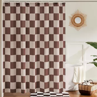  Ohocut Khaki Kockás Zuhanyfüggöny 72x72 Inch Vintage Stílusú Mosható