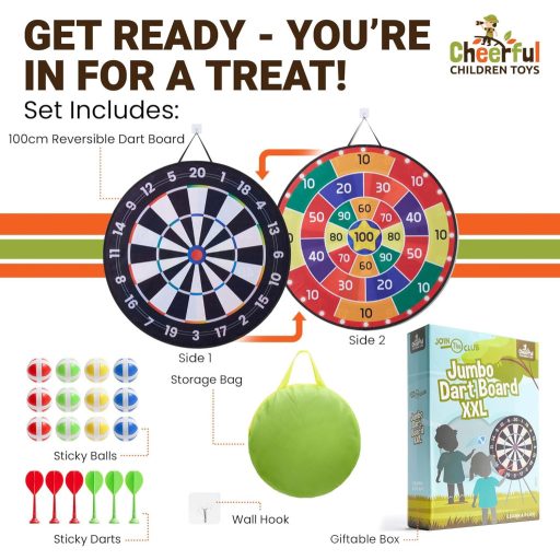 Cheerful Children Toys Jumbo terč na šípky XL/XXL s obojstrannými motívmi, 16 loptičkami a 6 šípkami