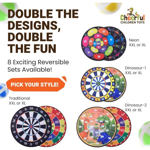 Cheerful Children Toys Jumbo terč na šípky XL/XXL s obojstrannými motívmi, 16 loptičkami a 6 šípkami