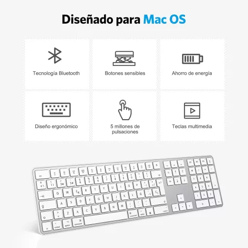 OMOTON Bluetooth tipkovnica MacBook Air Pro iMac Mac srebrna punjiva