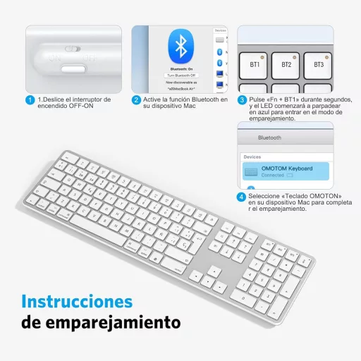 OMOTON Bluetooth tipkovnica MacBook Air Pro iMac Mac srebrna punjiva