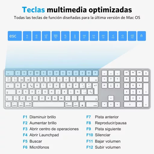 OMOTON Bluetooth tipkovnica MacBook Air Pro iMac Mac srebrna punjiva
