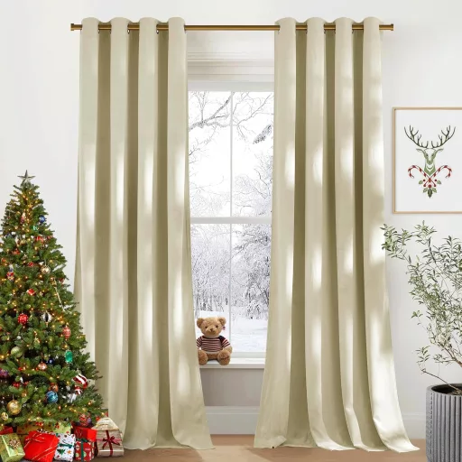 PONY DANCE Bársony Függöny Szett 2 db 240x132 cm Világos Bézs Hőszigetelő Sötétítő