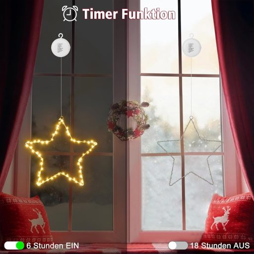 Vianočná dekorácia na okno DBFAIRY hviezda, 120 LED, 2 ks, s časovačom, na batérie