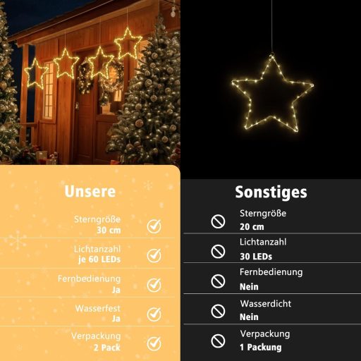 Vianočná dekorácia na okno DBFAIRY hviezda, 120 LED, 2 ks, s časovačom, na batérie