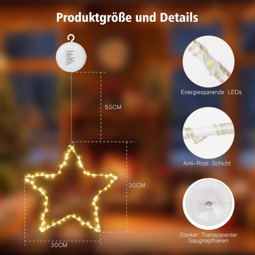 DBFAIRY Karácsonyi Csillag Ablakdísz 120 LED-es 2 db Időzítővel Elemről Működő