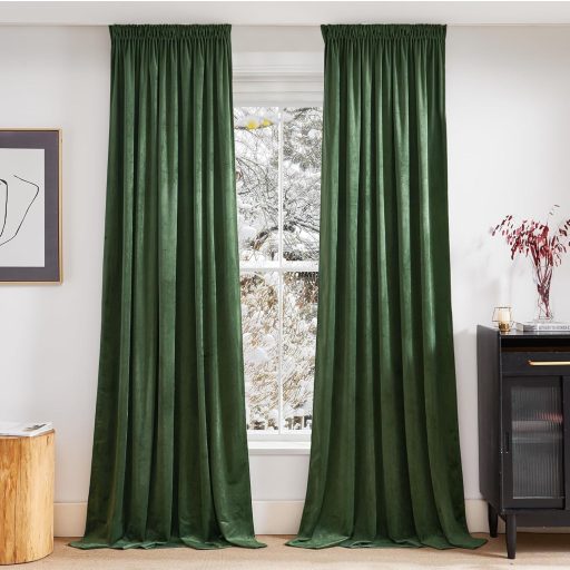 PONY DANCE Draperie Opacă din Catifea, Verde Matcha, 260x132cm, Termoizolantă, 2 bucăți