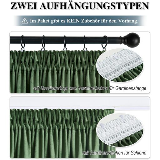 PONY DANCE Draperie Opacă din Catifea, Verde Matcha, 260x132cm, Termoizolantă, 2 bucăți