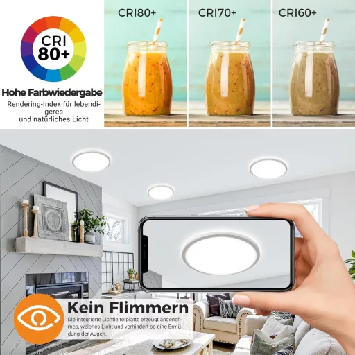 Lampă de tavan cu LED slochi, 16 cm, rotundă, rezistentă la apă, 3 temperaturi de culoare, 12W, 1500lm, pentru baie - 1 bucată, alb