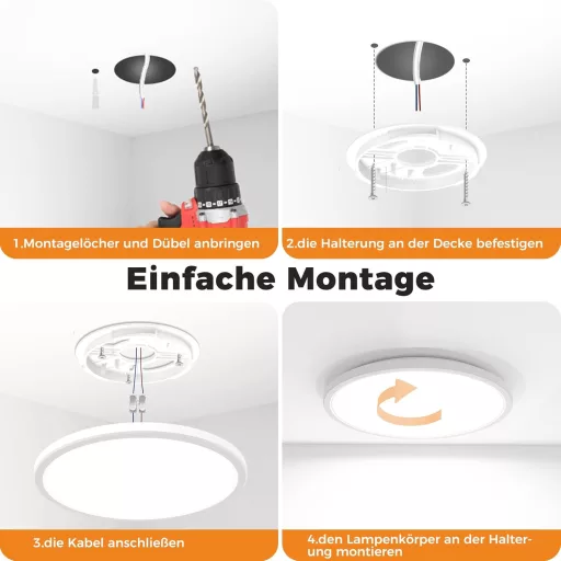 Lampă de tavan cu LED slochi, 16 cm, rotundă, rezistentă la apă, 3 temperaturi de culoare, 12W, 1500lm, pentru baie - 1 bucată, alb