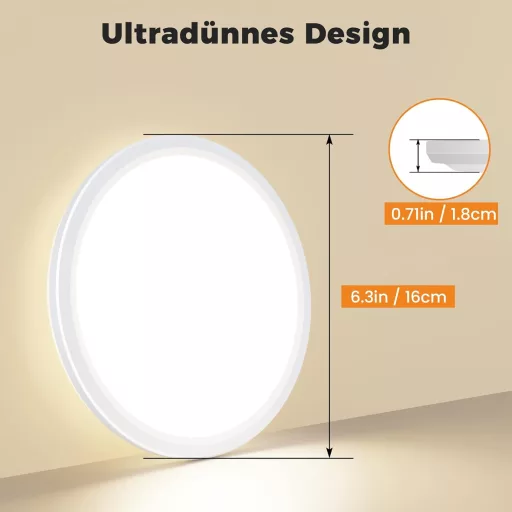 Lampă de tavan cu LED slochi, 16 cm, rotundă, rezistentă la apă, 3 temperaturi de culoare, 12W, 1500lm, pentru baie - 1 bucată, alb