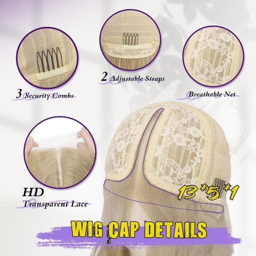 FESHFEN hosszú göndör szintetikus paróka HD csipkével sötét szőke 70 cm